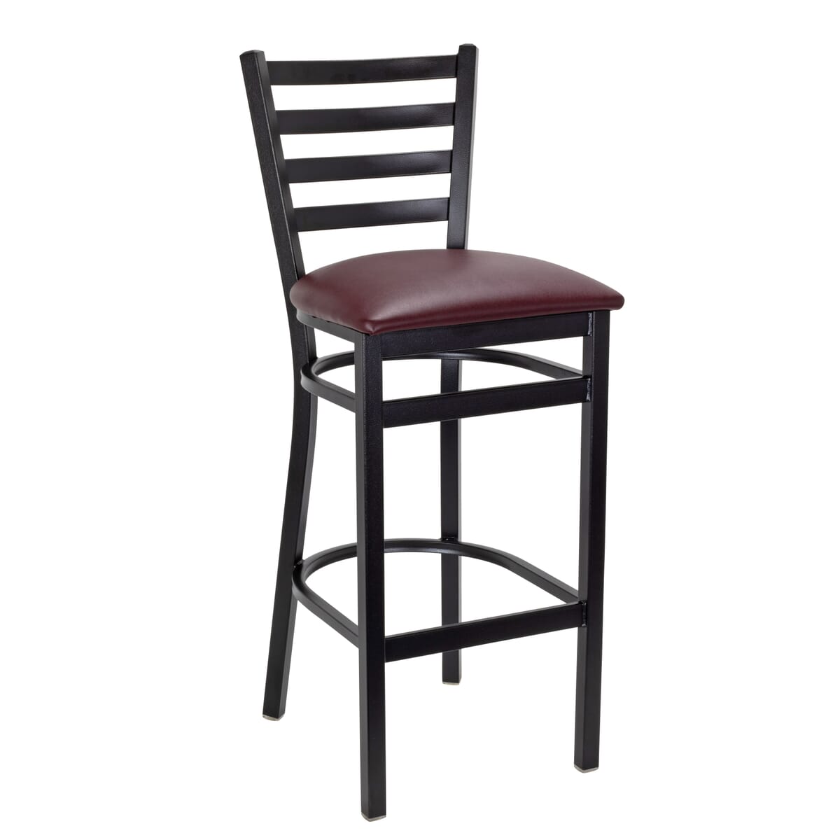 Black steel ladder-back restaurant bar stool